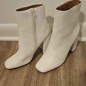 Women's Madden Girl White Square-Toe Block Heel Ankle Boots